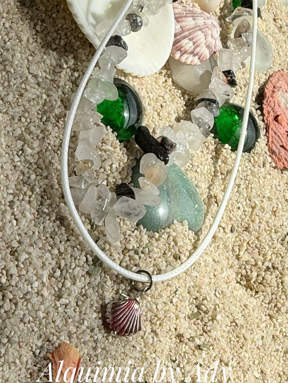 Pink and Turquoise Beaded Gemstone Necklace with SEASIDE Lobster Charms - Picture 6 of 13